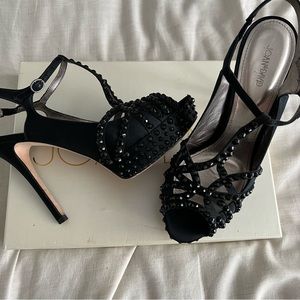Joan & David Catline Black Silk Heels